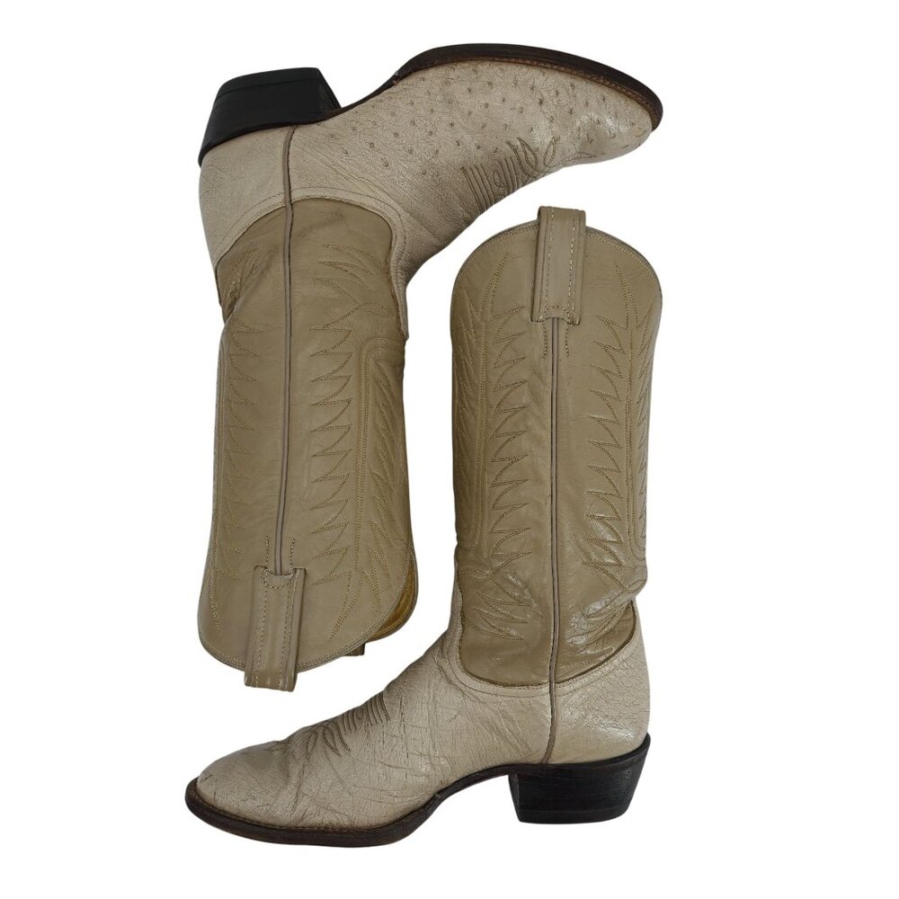 Tony Lama Exotic Ostrich Men Size 9.5D  Cream Beige Leather Cowboy Western Boots - Picture 11 of 16